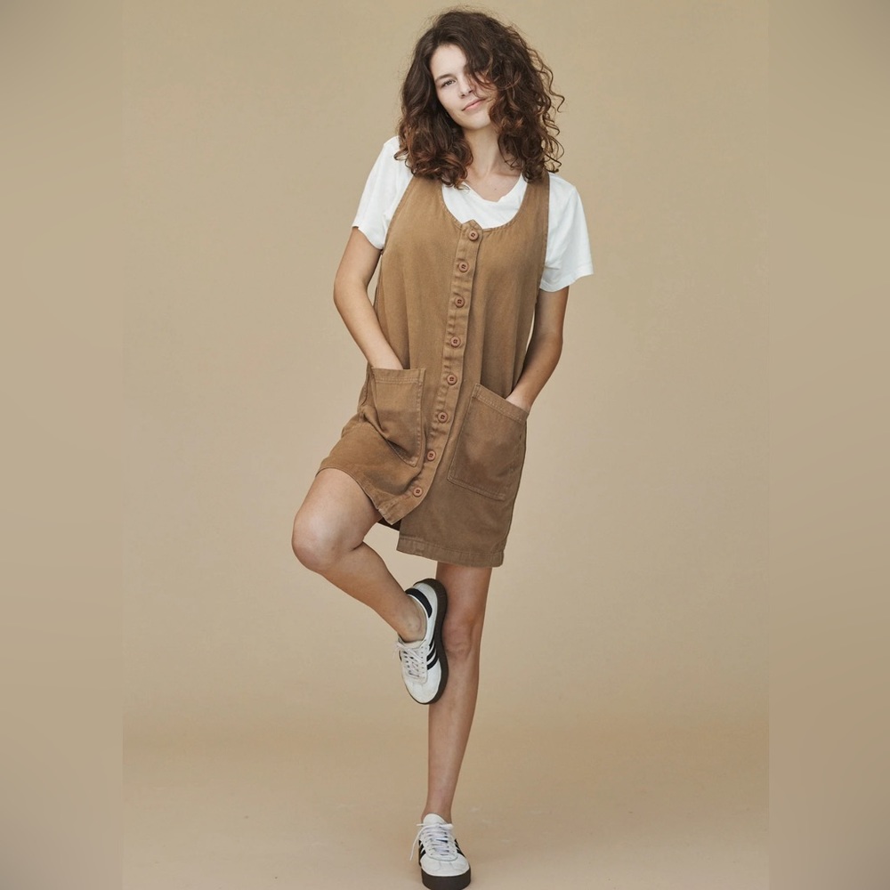 Tan button front jumper dress
